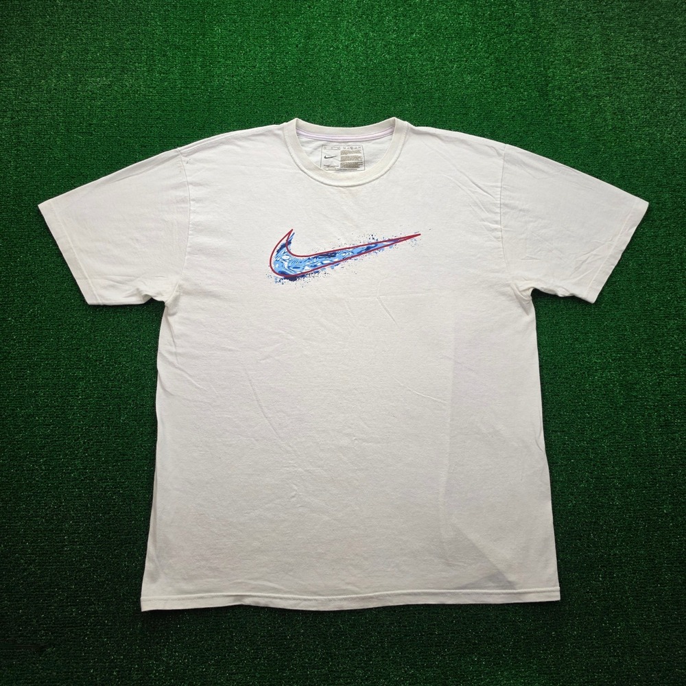 Vintage‎ Y2K Nike Swim Tshirt Mens XL White Splatter Swoosh Graphic Logo Tee
